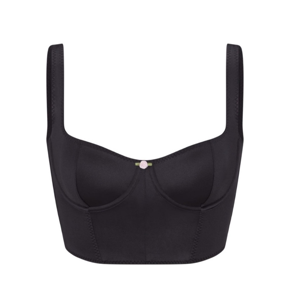 SKIMS stretch satin corset in Onyx/ Black, size Small NWT